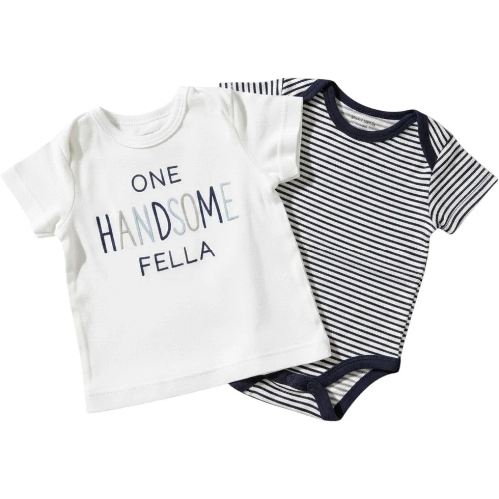 Carters Newborn Baby Boy 2pc Set NB‎ One Handsome Fella Striped Bodysuit